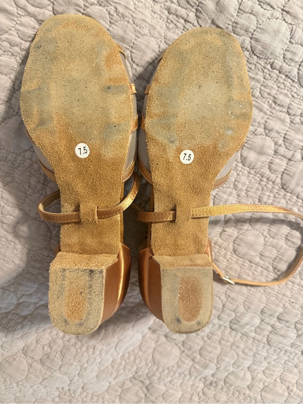 Tan Low Heel Dance Sandals with Ankle Strap - Picture 5 of 6